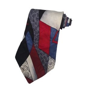 Valentino Pietro Tie Red Blue Gray Abstract Swirl 100% Silk Italy Business